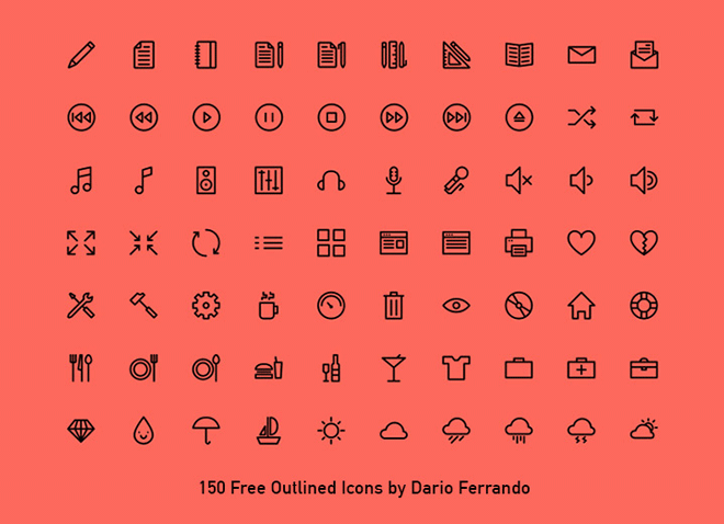 150 контурных иконок — PSD, SVG, Web Fonts